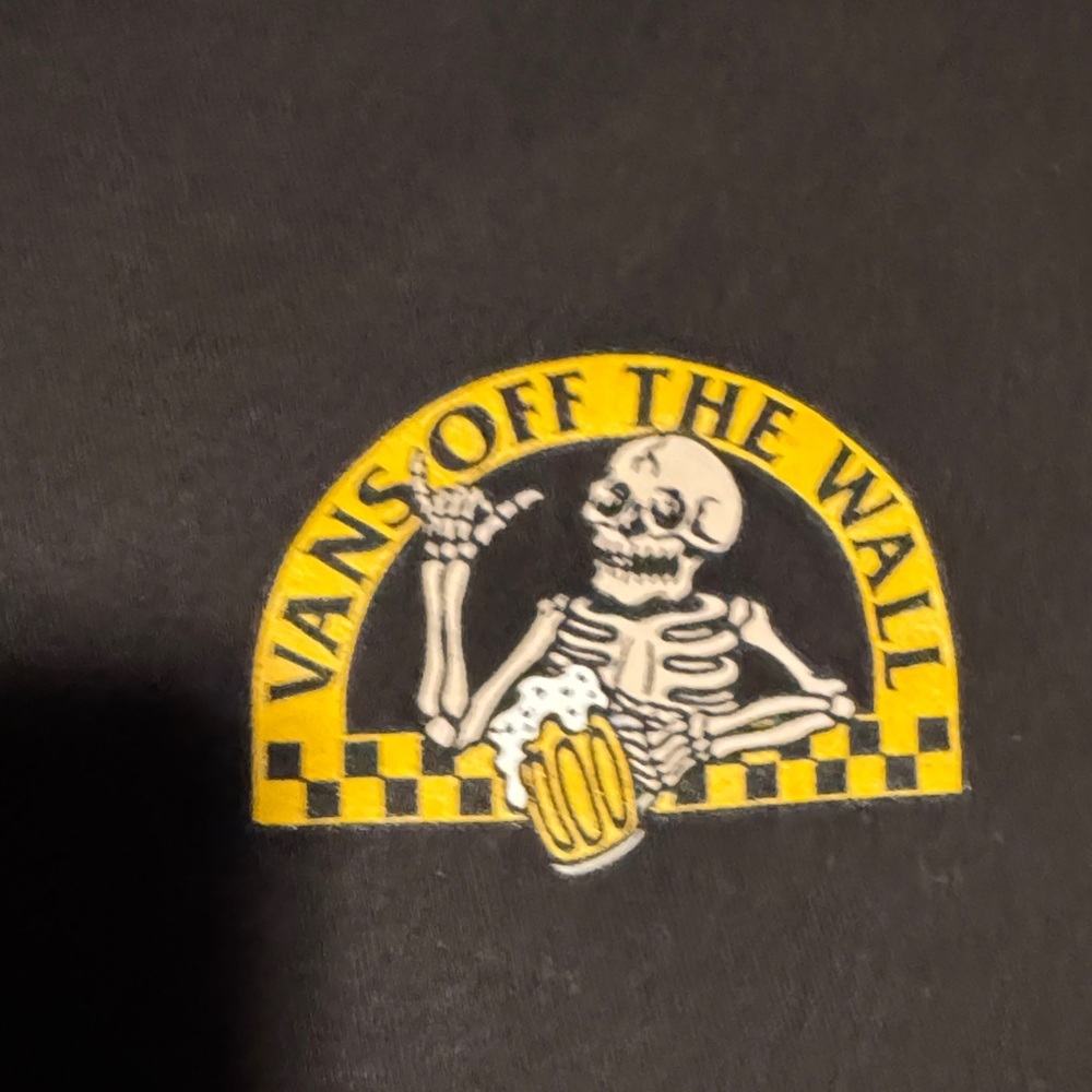 Vans Black Tee with Skeleton Drinking Beer - Picture 3 of 5